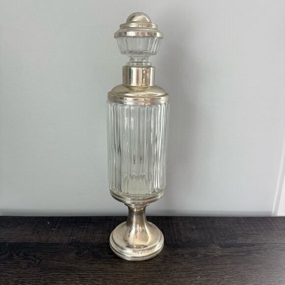 Antique | Absinthe Fountain Dispensing Decanter Ribbed Clear Glass Silver Italy - Picture 4 of 10